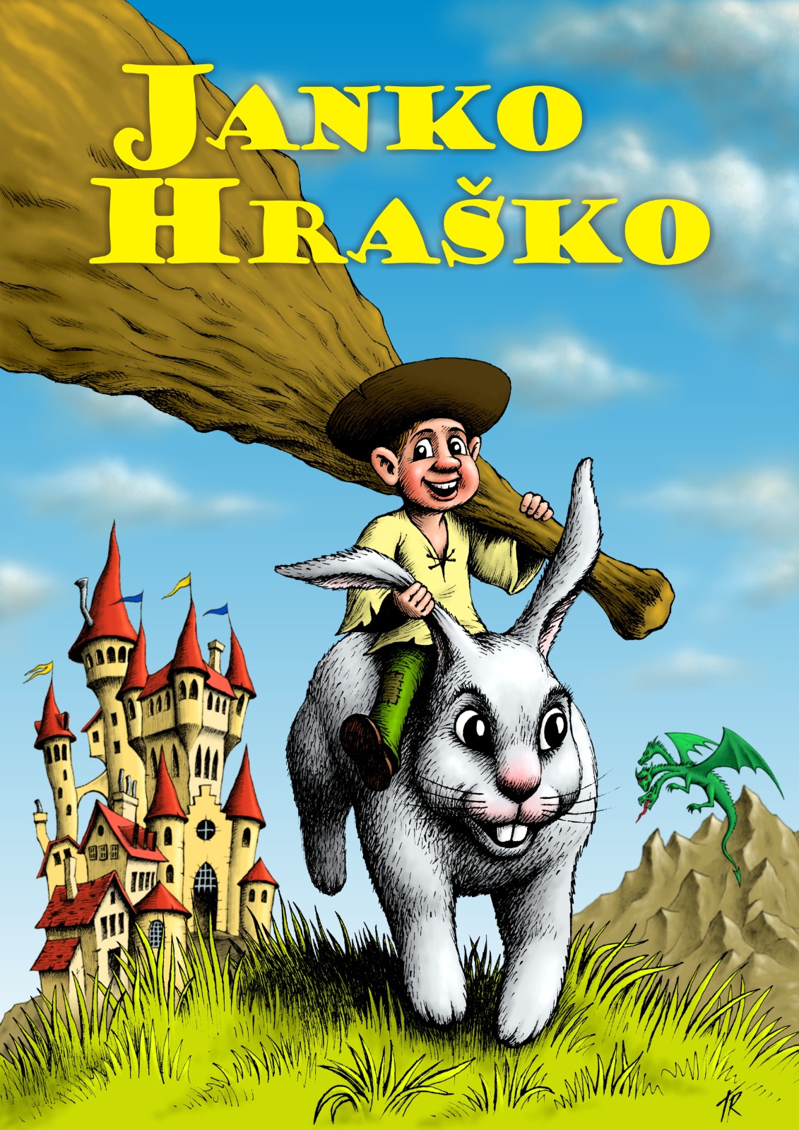 Janko Hraško riding a white rabbit in a 3D animated world